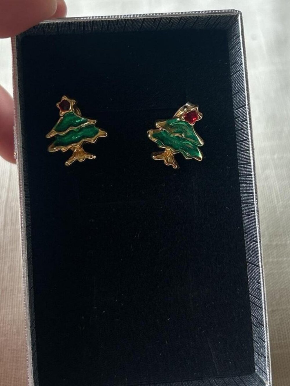 Green Christmas Tree Drop Earrings Costume Jewelry